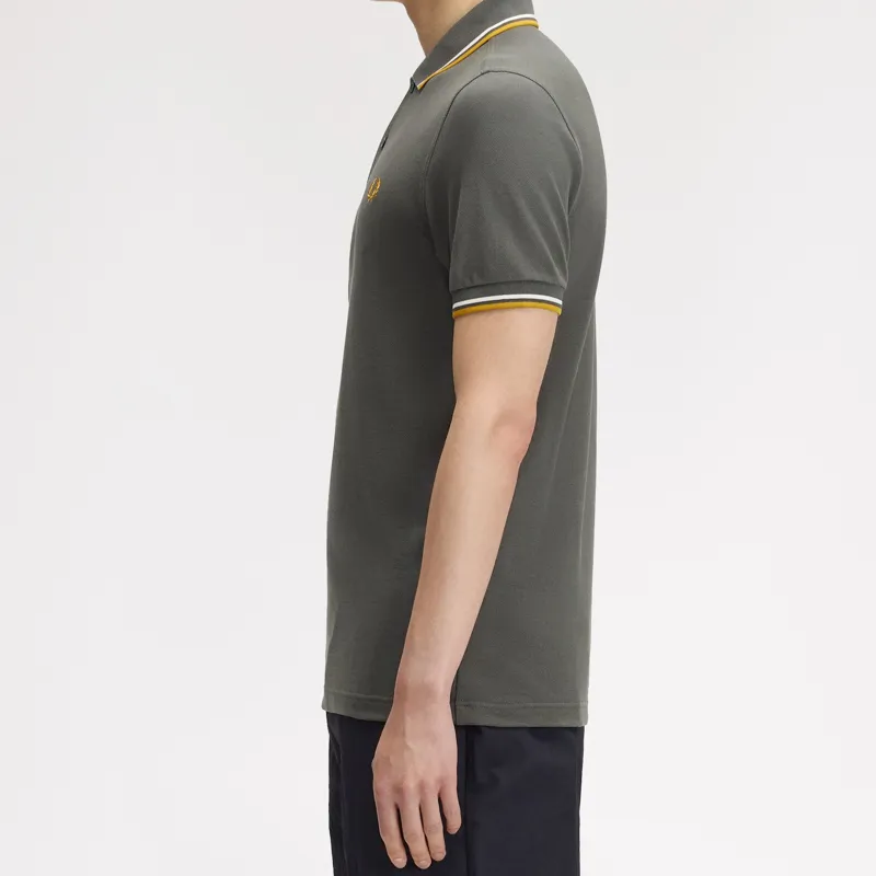 Fred Perry Twin Tipped Polo Shirt M3600 - Field Green/Ecru/Golden-7