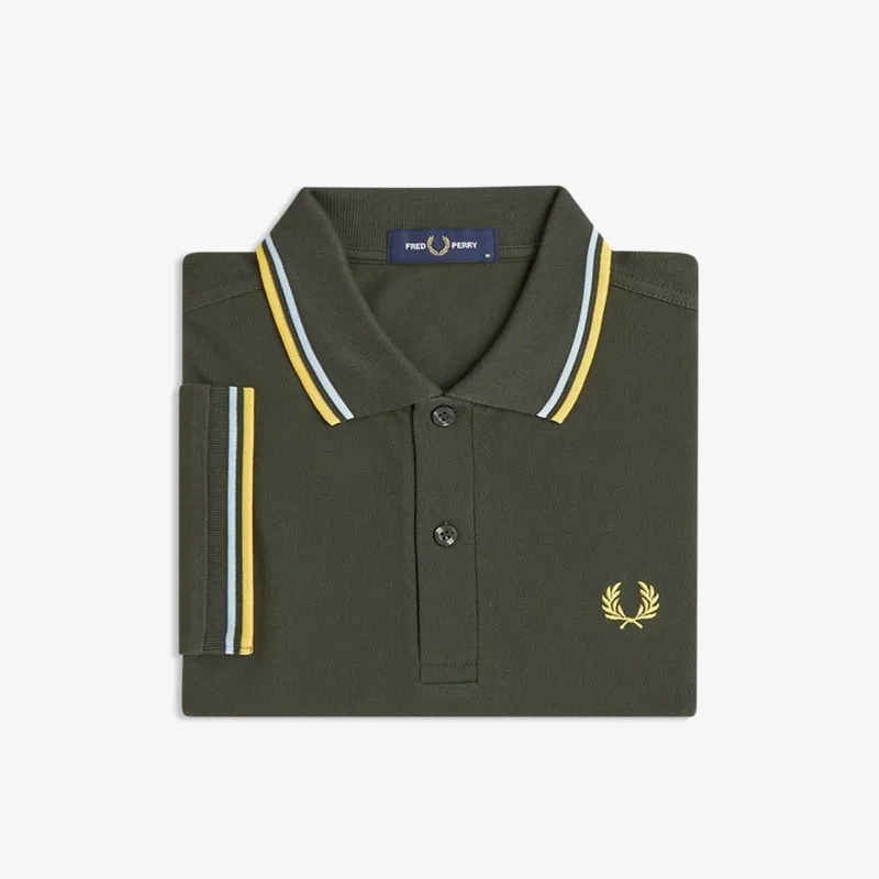 Fred Perry Twin Tipped Polo Shirt M3600 - Hunting Green/Light Ice/Lemon Barley-2