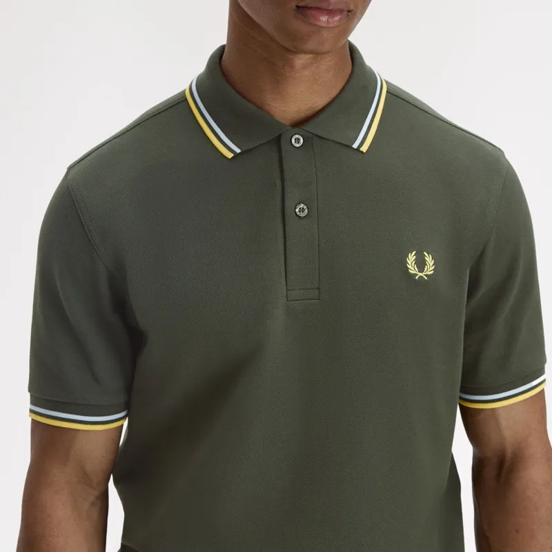 Fred Perry Twin Tipped Polo Shirt M3600 - Hunting Green/Light Ice/Lemon Barley-3