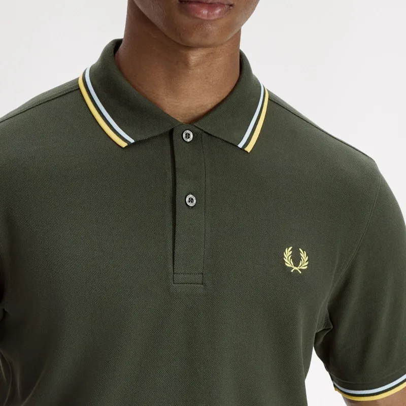 Fred Perry Twin Tipped Polo Shirt M3600 - Hunting Green/Light Ice/Lemon Barley-4