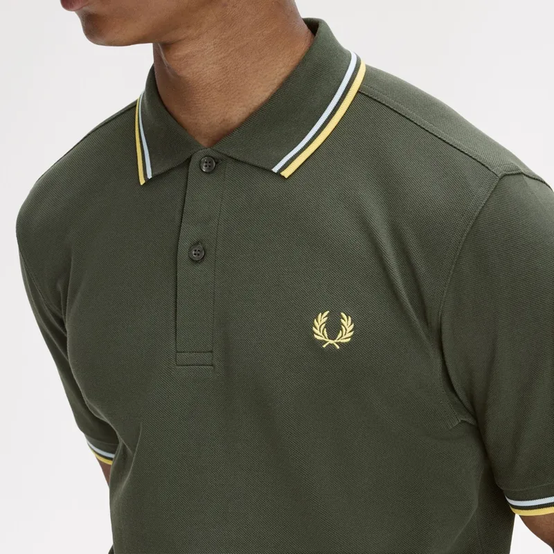 Fred Perry Twin Tipped Polo Shirt M3600 - Hunting Green/Light Ice/Lemon Barley-5