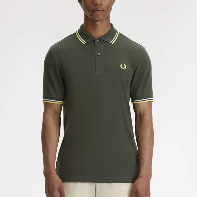 Fred Perry Twin Tipped Polo Shirt M3600 - Hunting Green/Light Ice/Lemon Barley-6