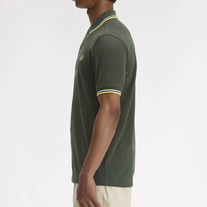Fred Perry Twin Tipped Polo Shirt M3600 - Hunting Green/Light Ice/Lemon Barley-7