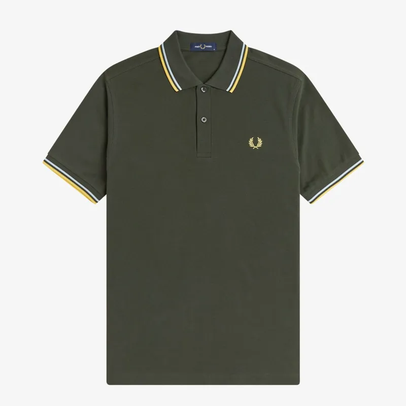 Fred Perry Twin Tipped Polo Shirt M3600 - Hunting Green/Light Ice/Lemon Barley