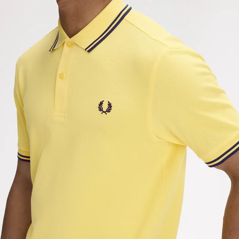 Fred Perry Twin Tipped Polo Shirt M3600 - Lemon Barley/Tennis Blue-3