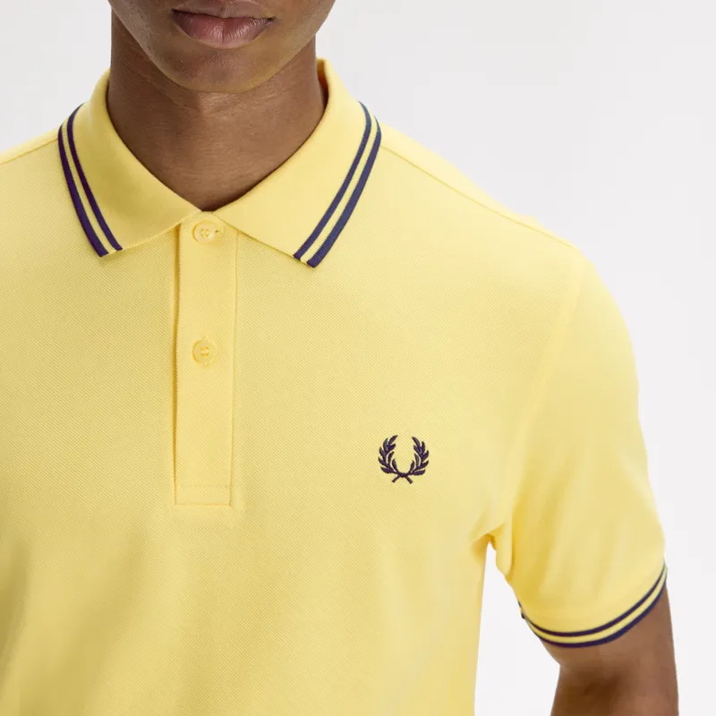 Fred Perry Twin Tipped Polo Shirt M3600 - Lemon Barley/Tennis Blue-4
