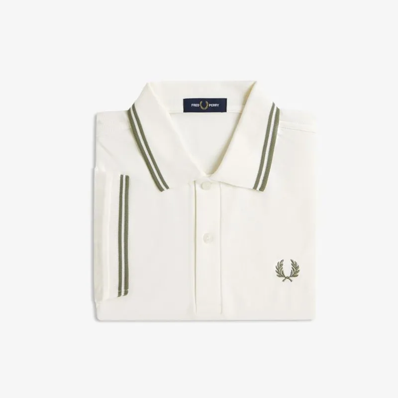 Fred Perry Twin Tipped Polo Shirt M3600 - Light Ecru/Olive Mint-2