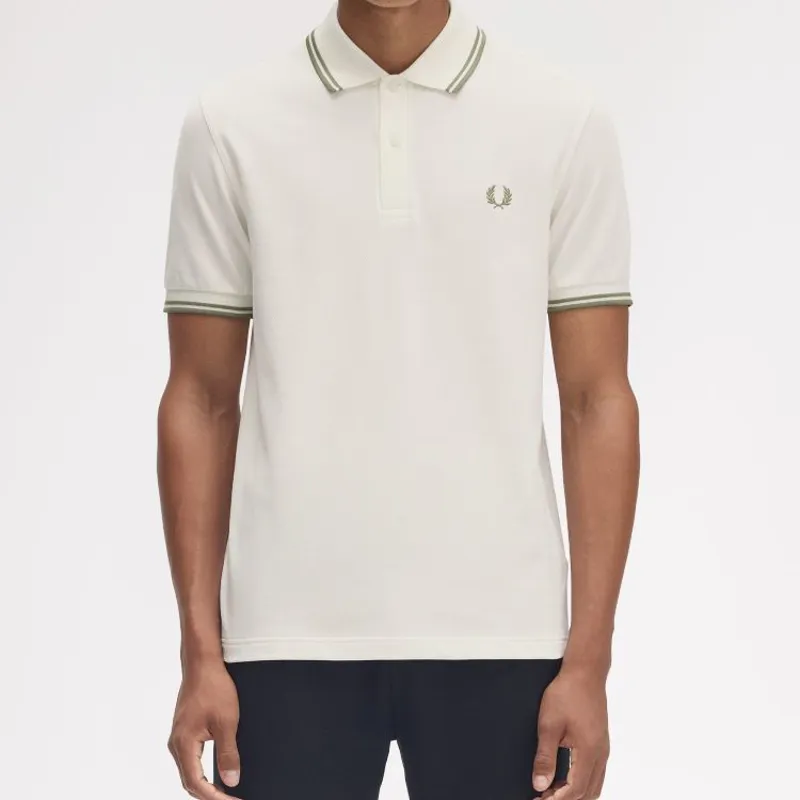Fred Perry Twin Tipped Polo Shirt M3600 - Light Ecru/Olive Mint-3