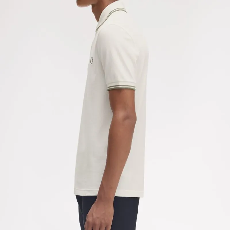 Fred Perry Twin Tipped Polo Shirt M3600 - Light Ecru/Olive Mint-4