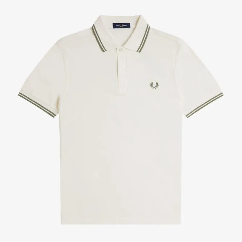 Fred Perry Twin Tipped Polo Shirt M3600 - Light Ecru/Olive Mint