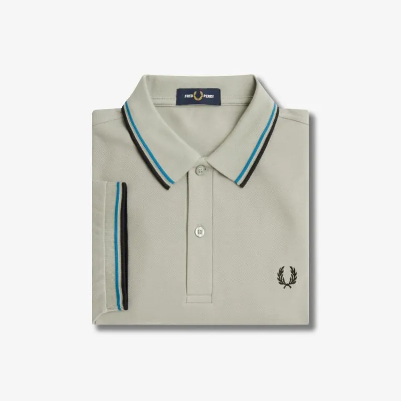 Fred Perry Twin Tipped Polo Shirt - Limestone/Runaway Bay Ocean/Black-2