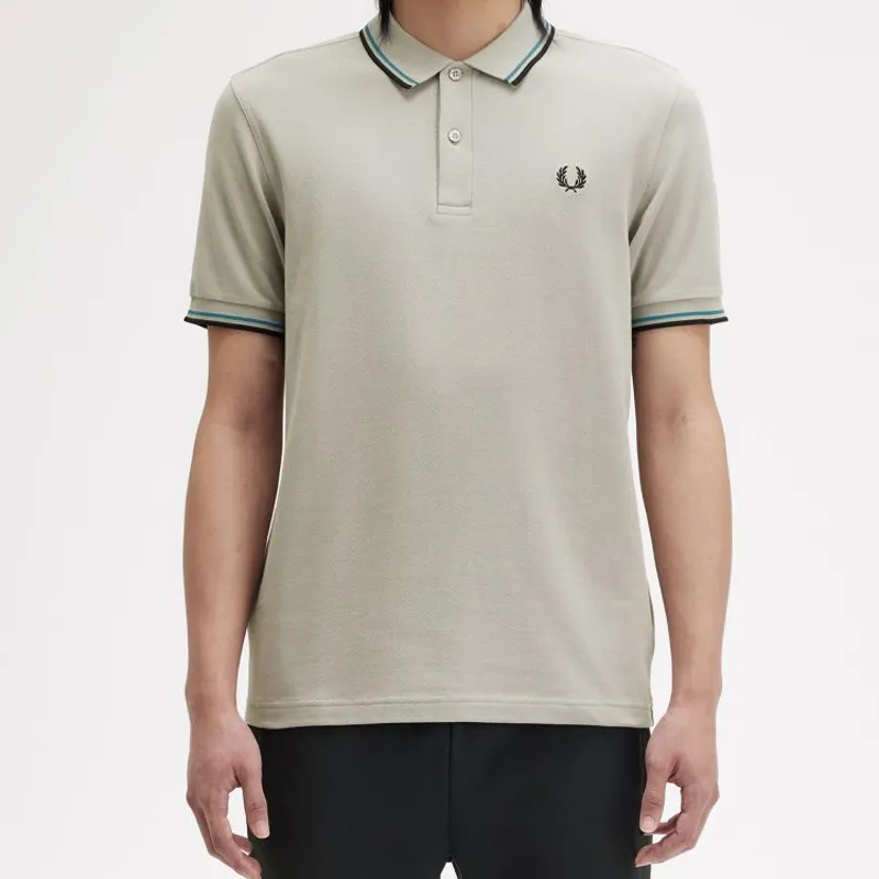 Fred Perry Twin Tipped Polo Shirt - Limestone/Runaway Bay Ocean/Black-3