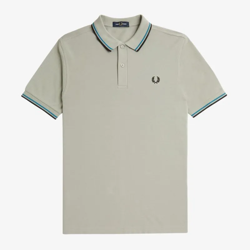 Fred Perry Twin Tipped Polo Shirt - Limestone/Runaway Bay Ocean/Black