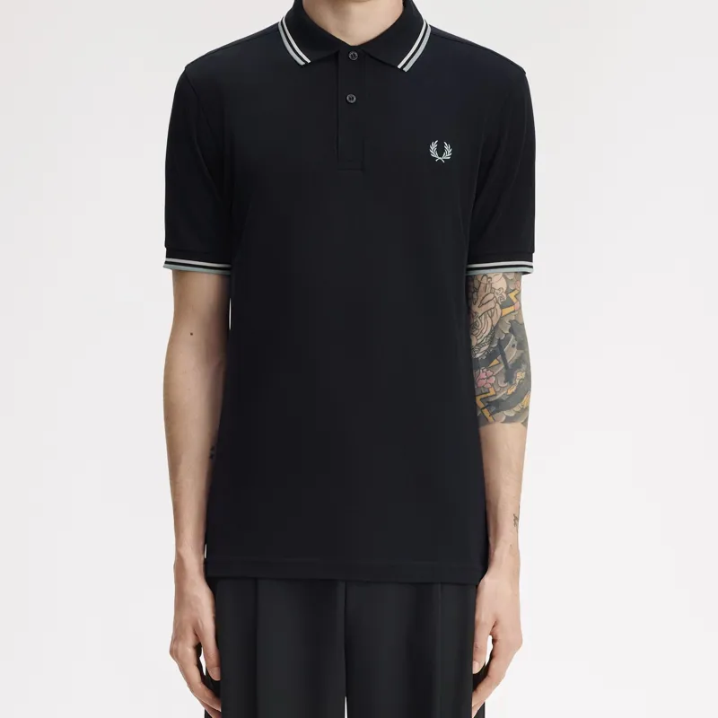 Fred Perry Twin Tipped Polo Shirt M3600 - Navy/Ecru/Silver Blue-3