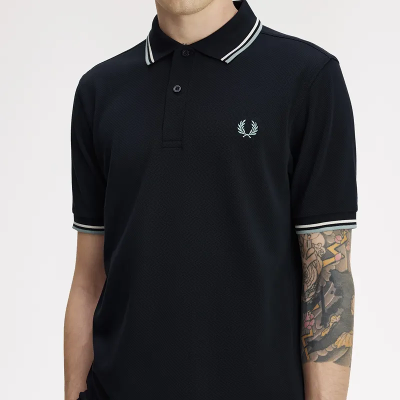 Fred Perry Twin Tipped Polo Shirt M3600 - Navy/Ecru/Silver Blue-4