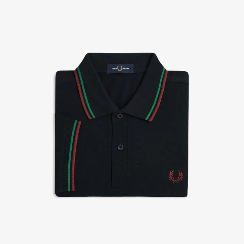 Fred Perry Twin Tipped Polo Shirt M3600 - Navy/Sport Green/Burnt Red-2