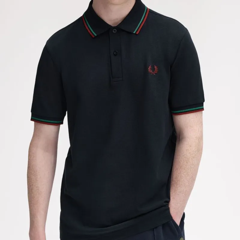 Fred Perry Twin Tipped Polo Shirt M3600 - Navy/Sport Green/Burnt Red-3