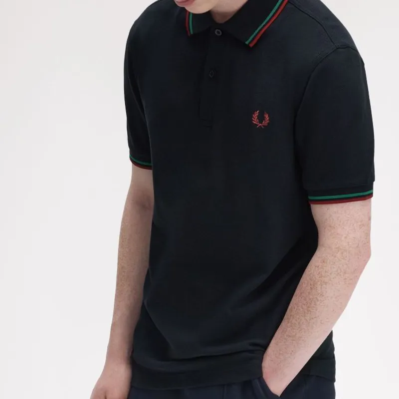 Fred Perry Twin Tipped Polo Shirt M3600 - Navy/Sport Green/Burnt Red-4