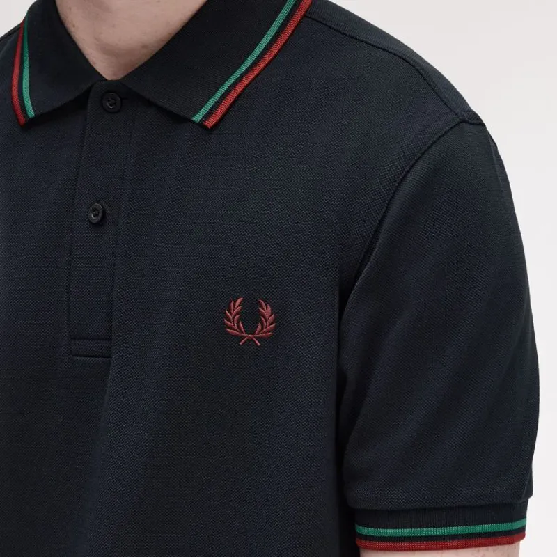 Fred Perry Twin Tipped Polo Shirt M3600 - Navy/Sport Green/Burnt Red-5