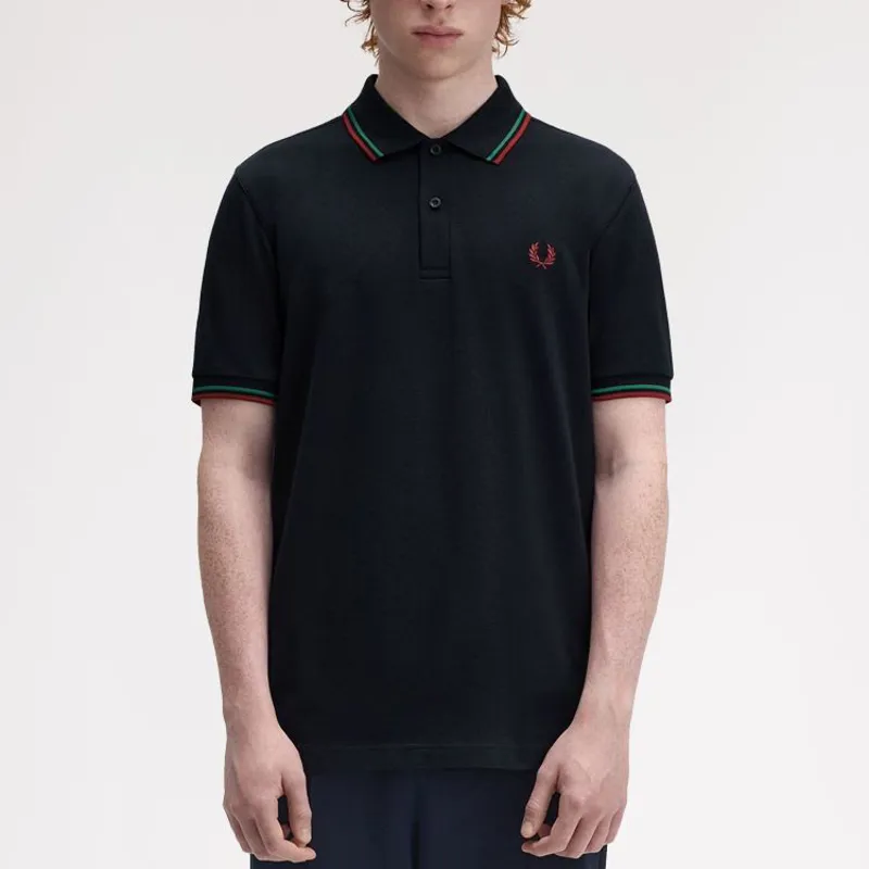 Fred Perry Twin Tipped Polo Shirt M3600 - Navy/Sport Green/Burnt Red-6
