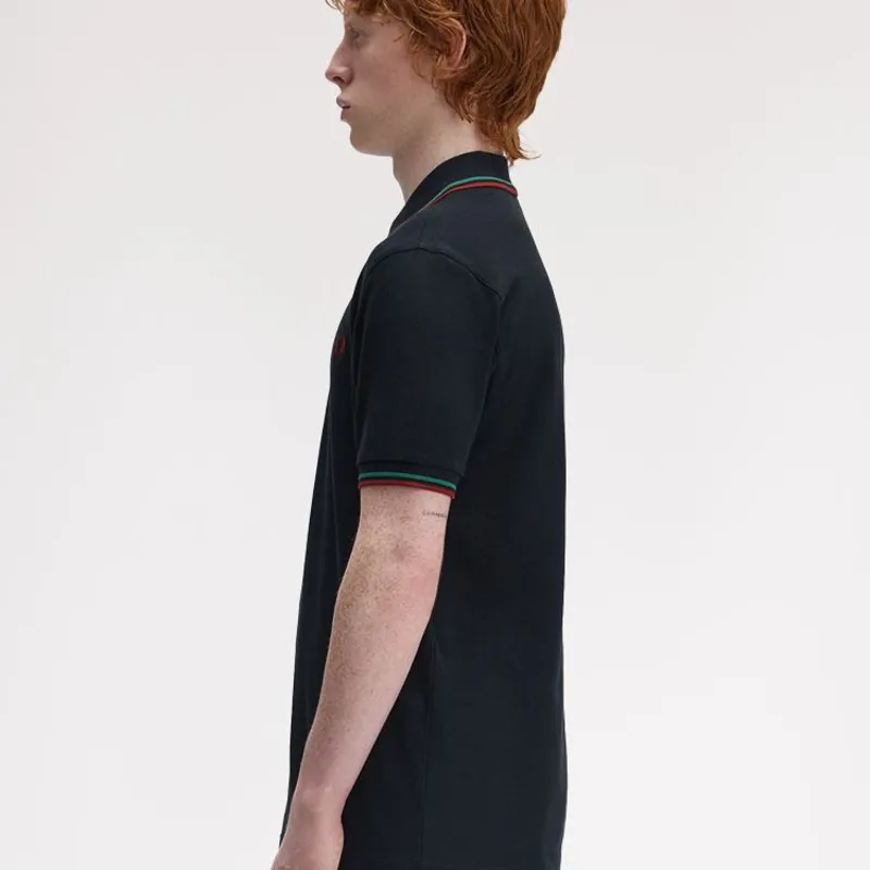 Fred Perry Twin Tipped Polo Shirt M3600 - Navy/Sport Green/Burnt Red-7