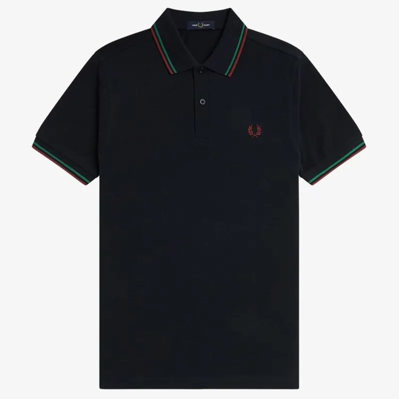Fred Perry Twin Tipped Polo Shirt M3600 - Navy/Sport Green/Burnt Red