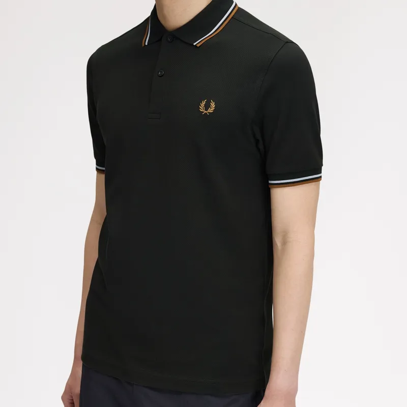 Fred Perry Twin Tipped Polo Shirt M3600 - Night Green/Dusky Blue/Dark Caramel-3