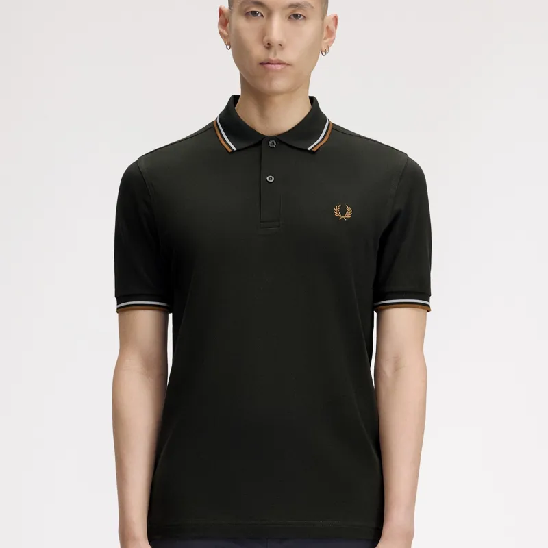 Fred Perry Twin Tipped Polo Shirt M3600 - Night Green/Dusky Blue/Dark Caramel-6