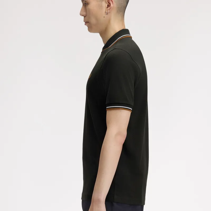Fred Perry Twin Tipped Polo Shirt M3600 - Night Green/Dusky Blue/Dark Caramel-7