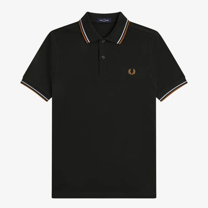 Fred Perry Twin Tipped Polo Shirt M3600 - Night Green/Dusky Blue/Dark Caramel