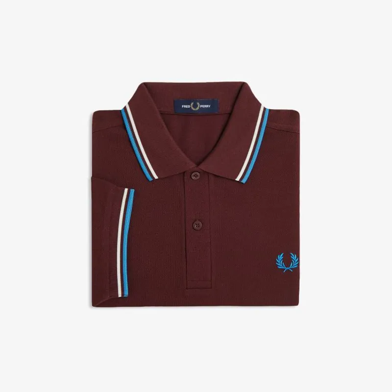 Fred Perry Twin Tipped Polo Shirt M3600 - Oxblood/Ecru/Court Blue-2