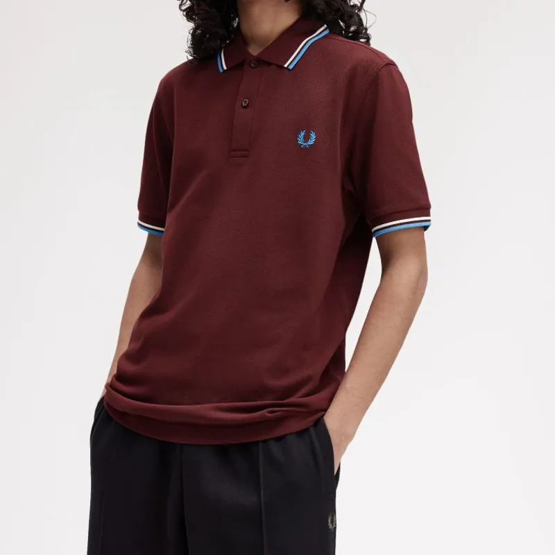 Fred Perry Twin Tipped Polo Shirt M3600 - Oxblood/Ecru/Court Blue-3