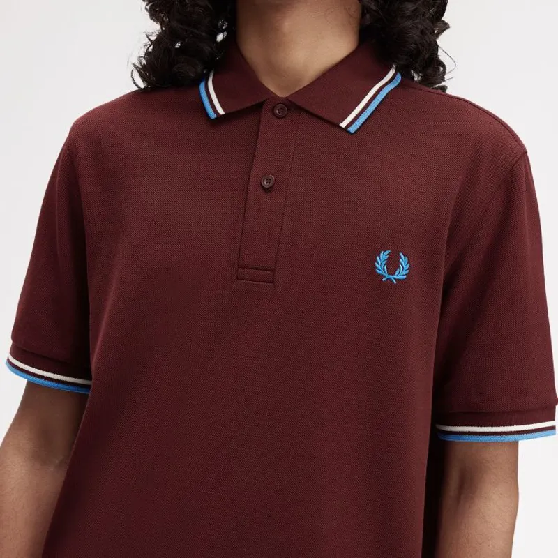 Fred Perry Twin Tipped Polo Shirt M3600 - Oxblood/Ecru/Court Blue-4
