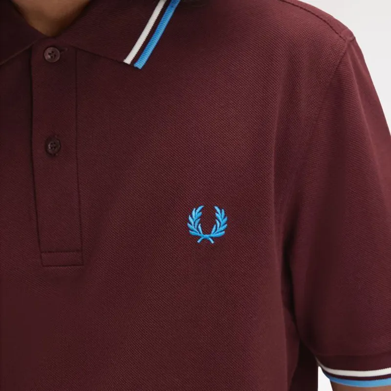 Fred Perry Twin Tipped Polo Shirt M3600 - Oxblood/Ecru/Court Blue-5