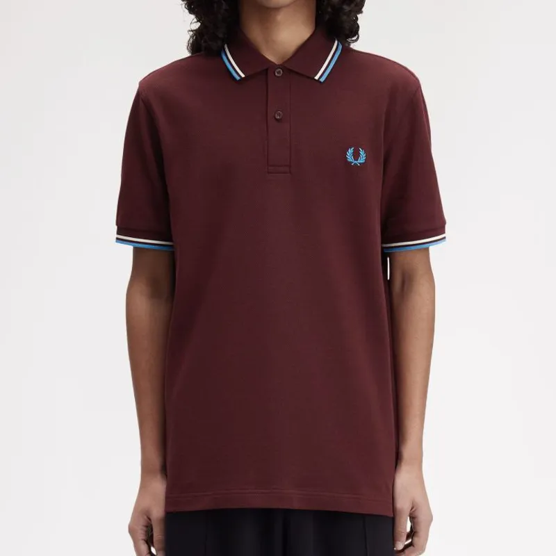 Fred Perry Twin Tipped Polo Shirt M3600 - Oxblood/Ecru/Court Blue-6