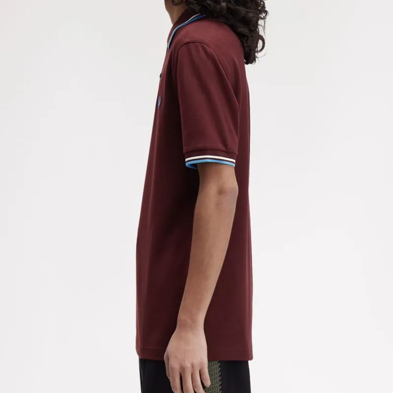 Fred Perry Twin Tipped Polo Shirt M3600 - Oxblood/Ecru/Court Blue-7