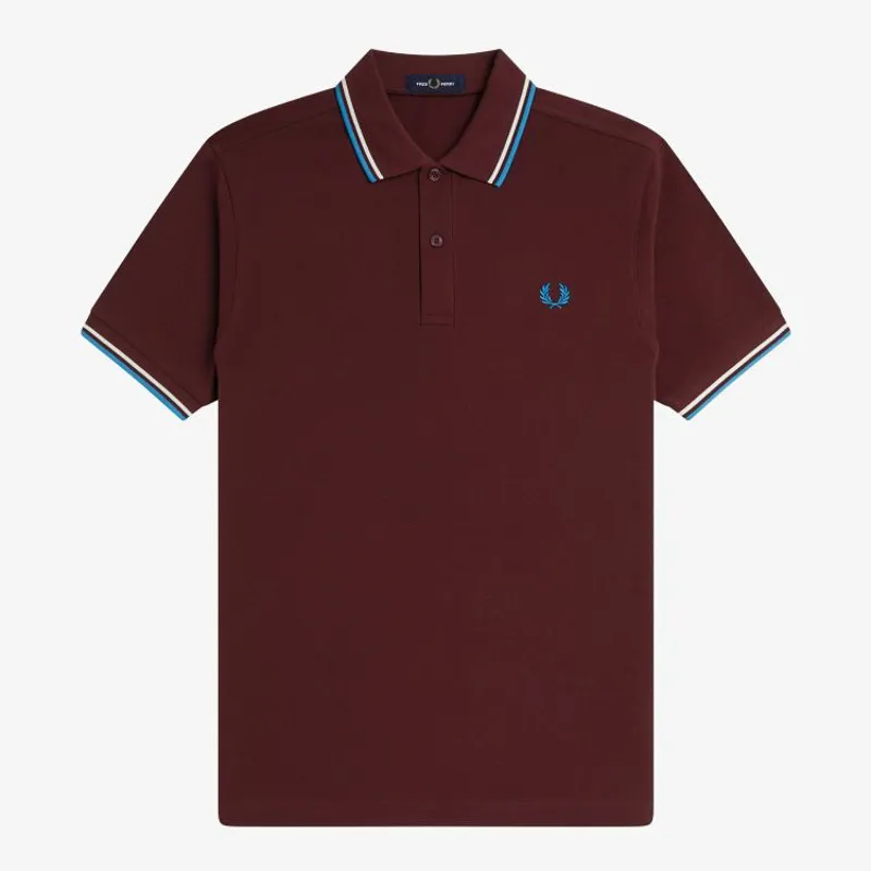 Fred Perry Twin Tipped Polo Shirt M3600 - Oxblood/Ecru/Court Blue