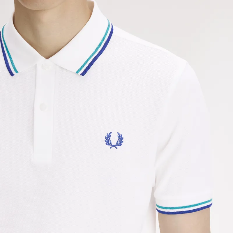 Fred Perry Twin Tipped Polo Shirt M3600 - Snow White/Deep Mint/Soho Eclipse-4