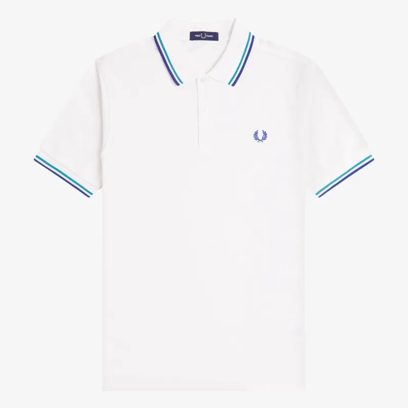 Fred Perry Twin Tipped Polo Shirt M3600 - Snow White/Deep Mint/Soho Eclipse