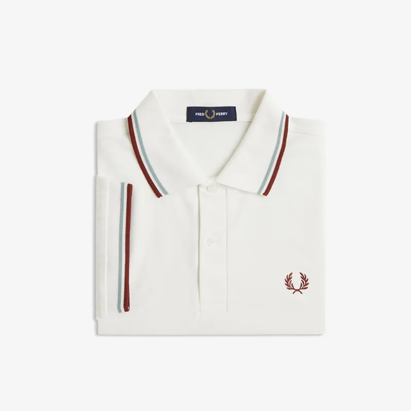 Fred Perry Twin Tipped Polo Shirt M3600 - Snow White/Silver Blue/Brandy-2