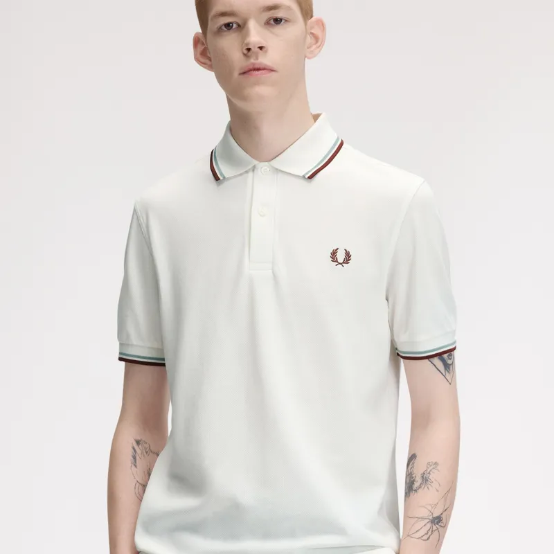Fred Perry Twin Tipped Polo Shirt M3600 - Snow White/Silver Blue/Brandy-3
