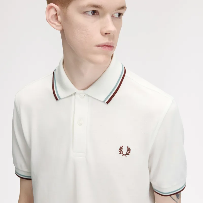 Fred Perry Twin Tipped Polo Shirt M3600 - Snow White/Silver Blue/Brandy-5