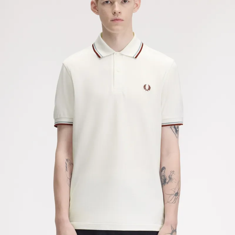 Fred Perry Twin Tipped Polo Shirt M3600 - Snow White/Silver Blue/Brandy-6