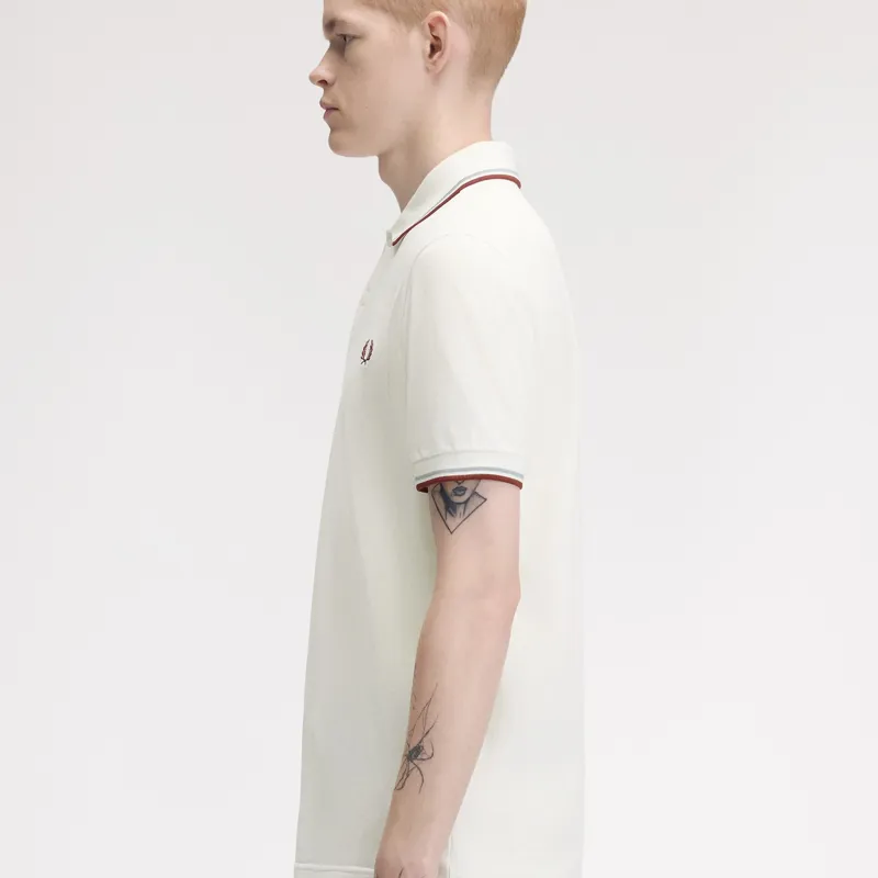 Fred Perry Twin Tipped Polo Shirt M3600 - Snow White/Silver Blue/Brandy-7