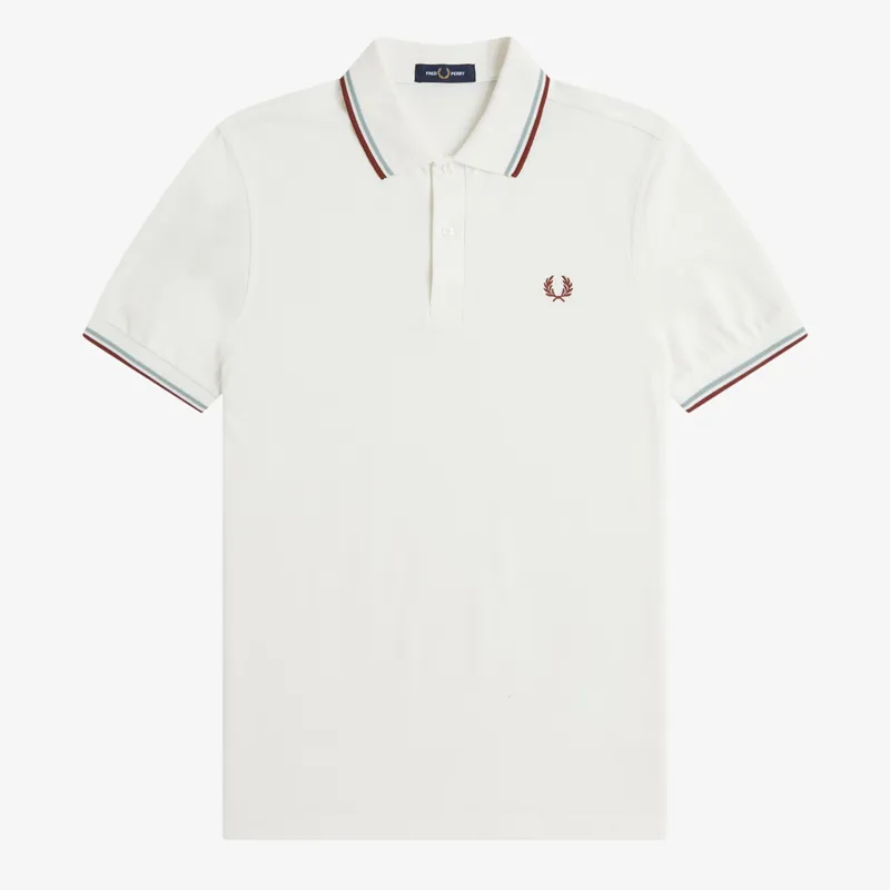 Fred Perry Twin Tipped Polo Shirt M3600 - Snow White/Silver Blue/Brandy