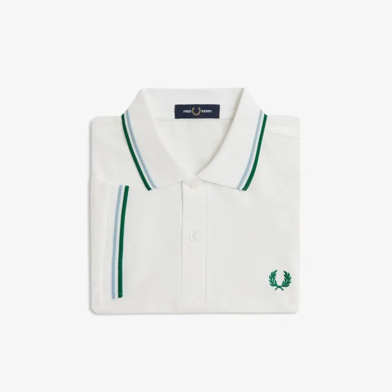 Fred Perry Twin Tipped Polo Shirt M3600 - Snow White/Track Blue/Sport Green-2