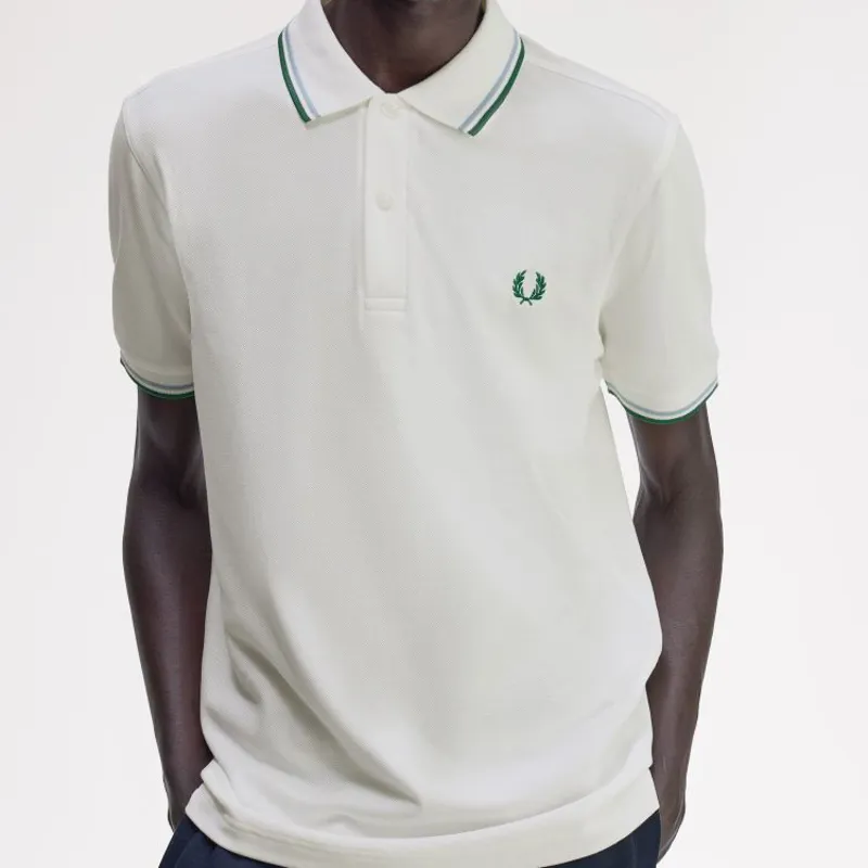 Fred Perry Twin Tipped Polo Shirt M3600 - Snow White/Track Blue/Sport Green-3