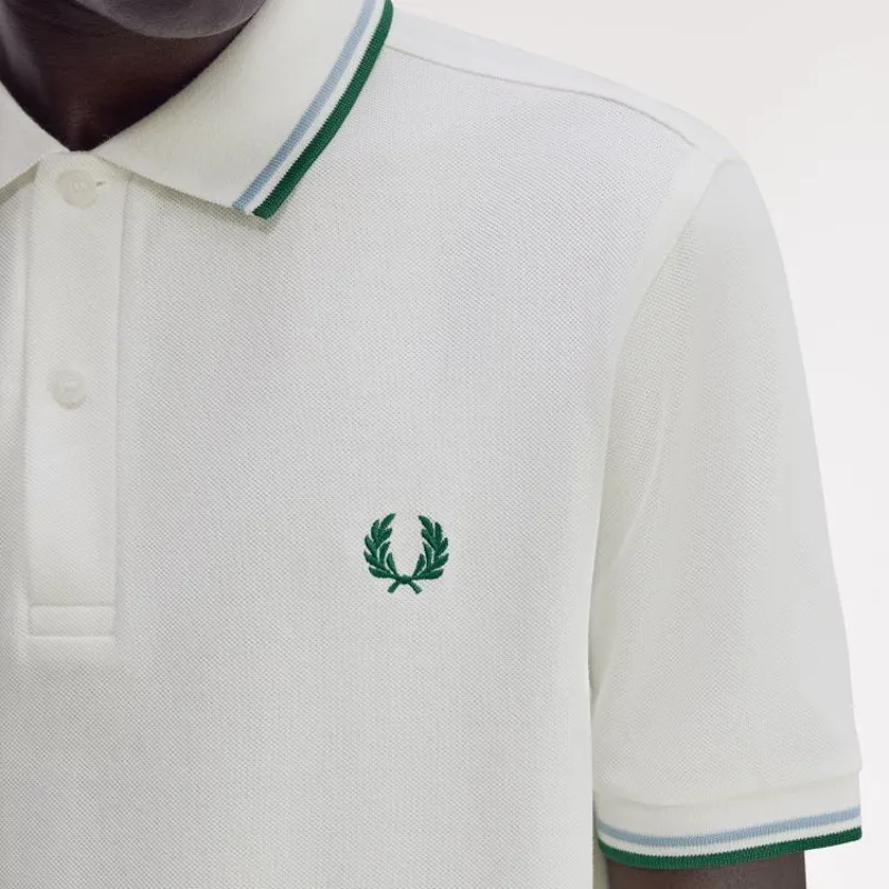 Fred Perry Twin Tipped Polo Shirt M3600 - Snow White/Track Blue/Sport Green-4