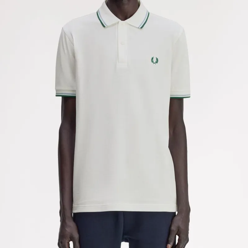Fred Perry Twin Tipped Polo Shirt M3600 - Snow White/Track Blue/Sport Green-5