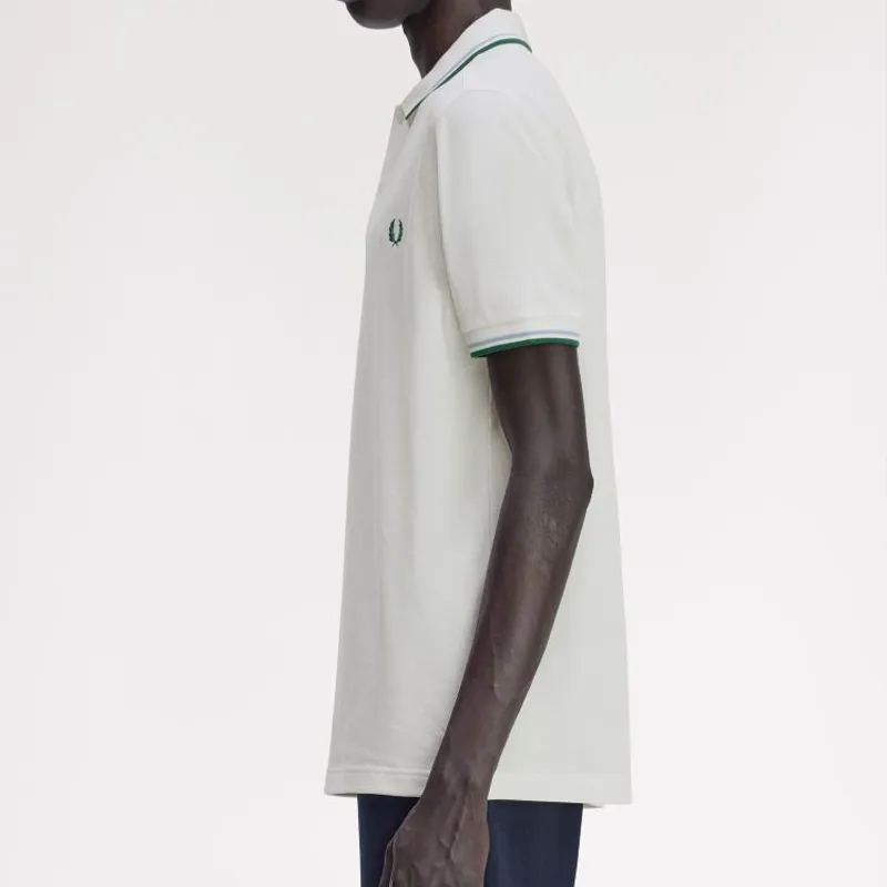 Fred Perry Twin Tipped Polo Shirt M3600 - Snow White/Track Blue/Sport Green-6